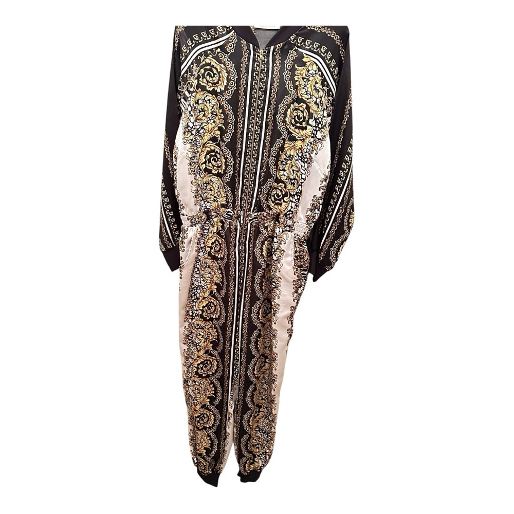 Ornate White, Gold & Black Floral Jumpsuit